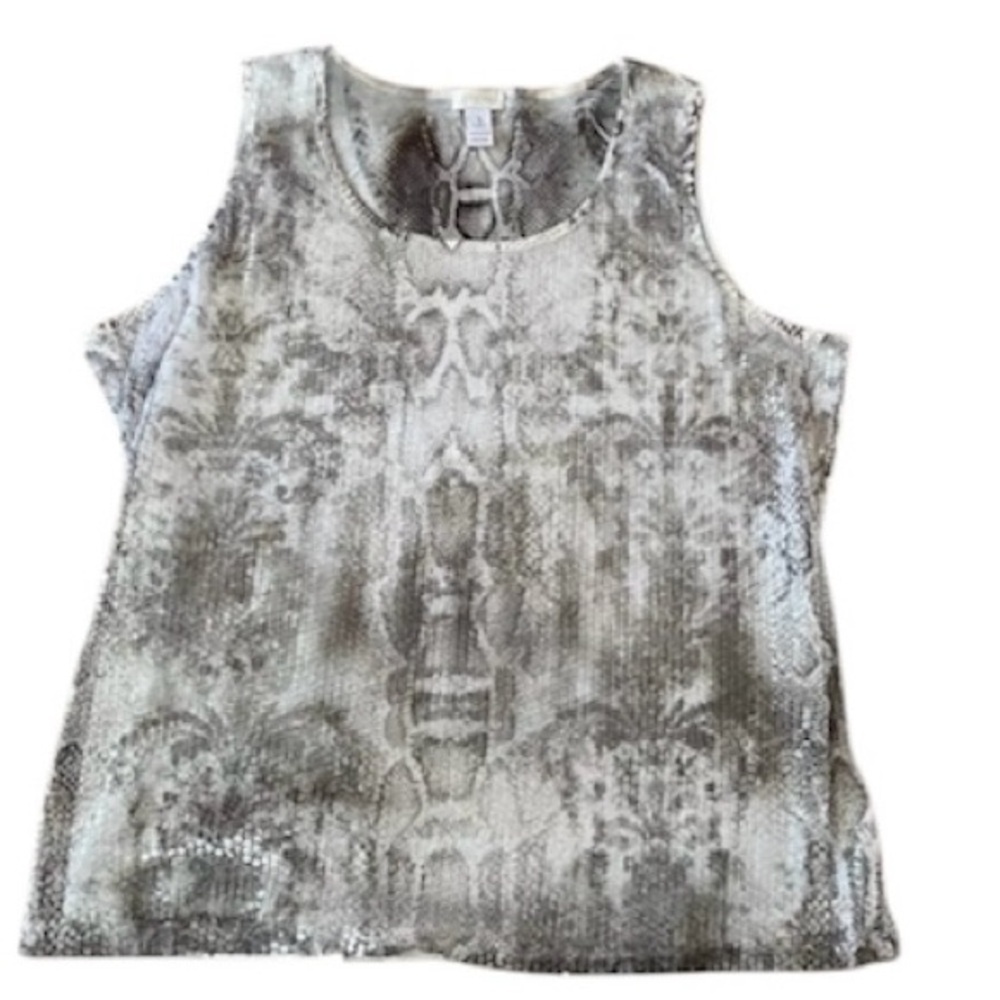 Chico’s Neutral Batik Sequin Tank Top Size 3 (X) Snake Print
